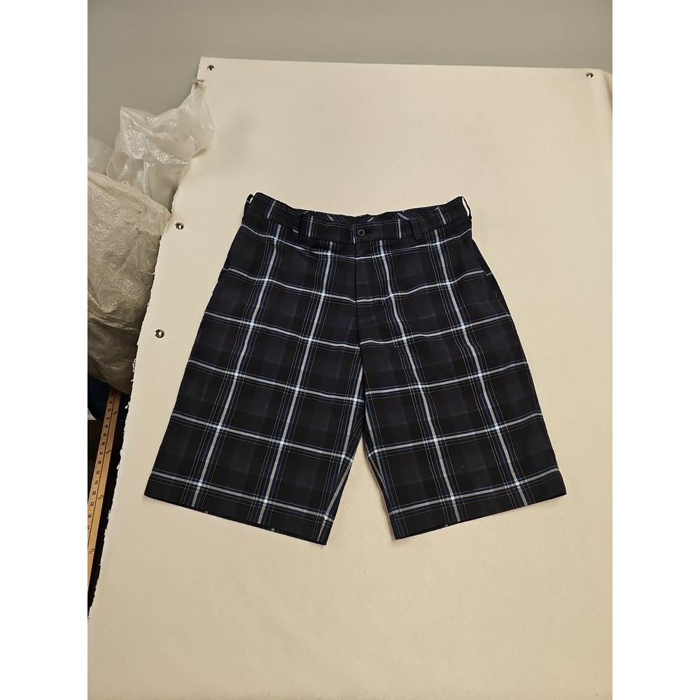 Nike Golf Dri-FIT Plaid Shorts Mens 34 Navy Blue Grey Check Performance Athletic